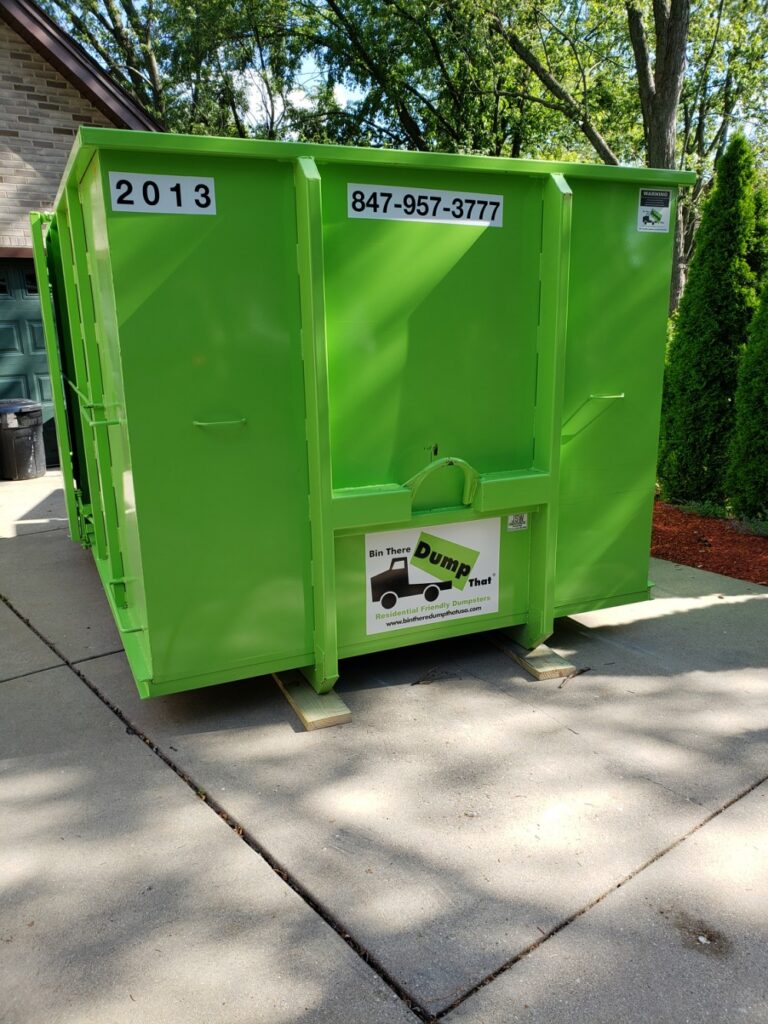 Chicagoland dumpster rental on Chicago area driveway