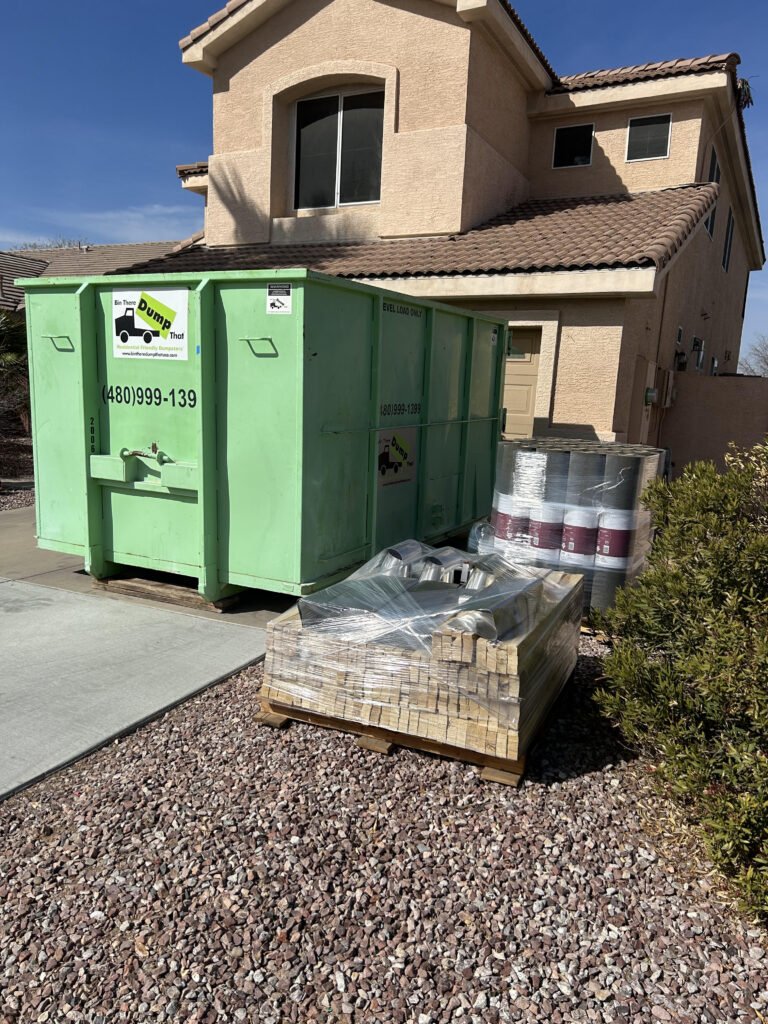 Custom 20 Yard Dumpster in Driveway for Tile Roofing Project