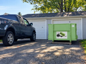 Residential friendly dumpster rentals in Buffalo on a driveway